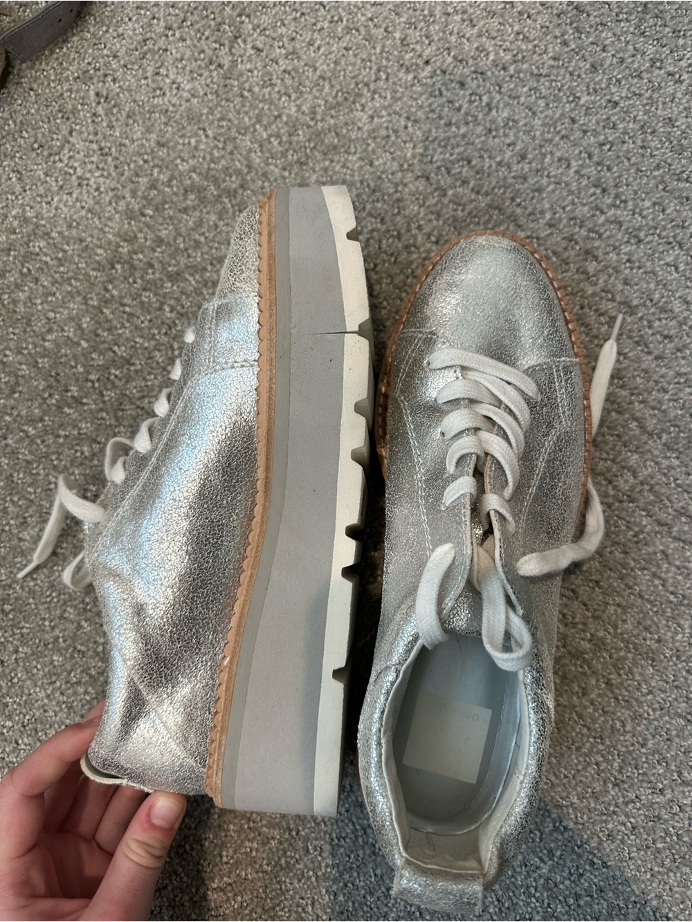 Dolce Vita Silver Metallic Platform Lace-Up Oxfords